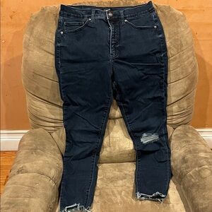 Express Women's Dark Blue Distressed Skinny Jeans